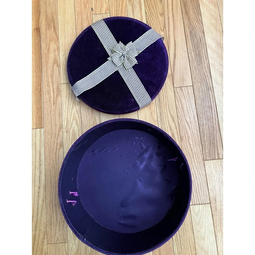 Vintage Purple Round Velvet Hat Box Storage Container Decorative Gift Present